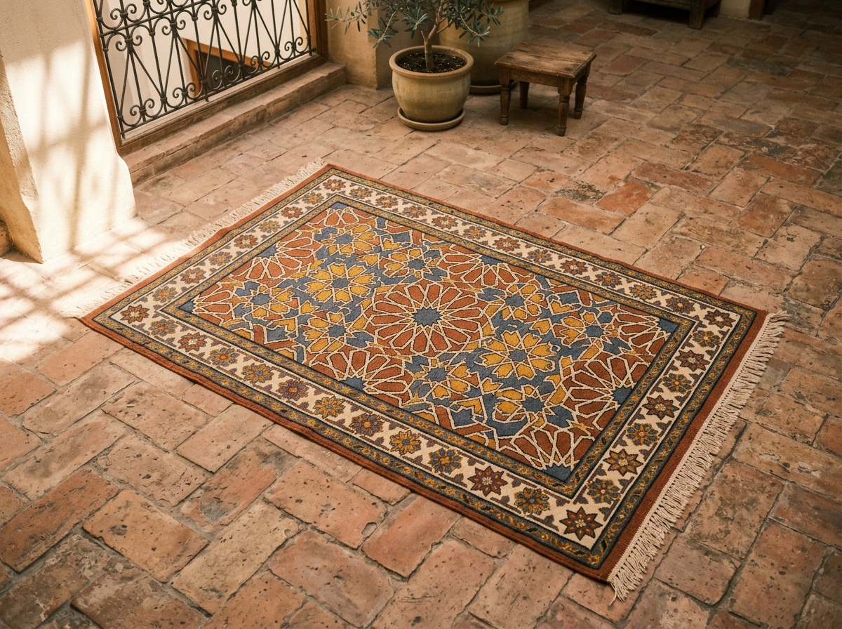 The Andalusia Flatweave prayer mat in Terracotta Ochre